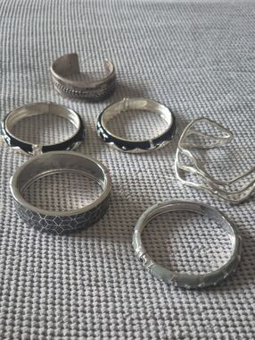 Macy's Silver-Tone Mixed Bangle Set with Black and Gray Accents